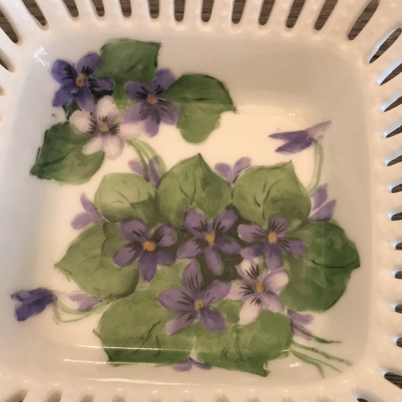 Vintage hand painted floral bowls keepsake what not dishes two signed R Allen - Picture 3 of 14